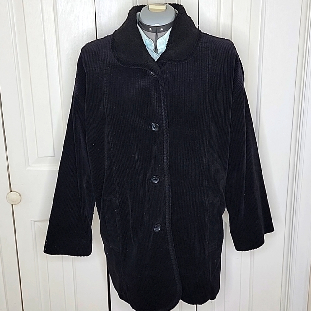 J.JILL Heritage Tumbled Corduroy Barn Coat Size Medium Black